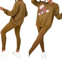 KOMPLET dresowy DAMSKI bluza LEGGINSY prążek MODNY KOLORY L