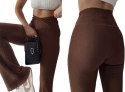 LEGGINSY DZWONY PRZEKŁADANY PAS CZARNE SZEROKIE NOGAWKI Prążkowane KOLORY