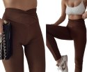 LEGGINSY PRĄŻKOWANE CIEPŁE WYSOKI STAN PRZEKŁADANY PAS KOLORY L/XL