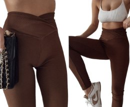 LEGGINSY PRĄŻKOWANE CIEPŁE WYSOKI STAN PRZEKŁADANY PAS KOLORY L/XL