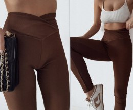 LEGGINSY PRĄŻKOWANE CIEPŁE WYSOKI STAN PRZEKŁADANY PAS KOLORY L/XL