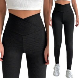 LEGGINSY PRĄŻKOWANE CIEPŁE WYSOKI STAN PRZEKŁADANY PAS KOLORY L/XL