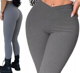 LEGGINSY PRĄŻKOWANE CIEPŁE WYSOKI STAN PRZEKŁADANY PAS KOLORY L/XL