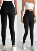 LEGGINSY PRĄŻKOWANE CIEPŁE WYSOKI STAN PRZEKŁADANY PAS KOLORY L/XL
