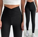 LEGGINSY PRĄŻKOWANE CIEPŁE WYSOKI STAN PRZEKŁADANY PAS KOLORY L/XL