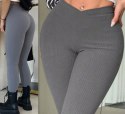 LEGGINSY PRĄŻKOWANE CIEPŁE WYSOKI STAN PRZEKŁADANY PAS KOLORY L/XL