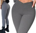 LEGGINSY PRĄŻKOWANE CIEPŁE WYSOKI STAN PRZEKŁADANY PAS KOLORY L/XL