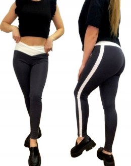 LEGGINSY PRZEKŁADANY PAS WYSOKI STAN lampasy FITNESS L/XL
