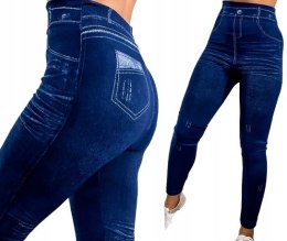 Legginsy Imitacja Jeans Ciepłe Leginsy Spodnie Damskie Grube Modne Getry