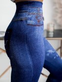 Legginsy Imitacja Jeans Ciepłe Leginsy Spodnie Damskie Grube Modne Getry