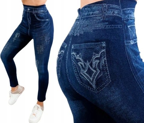 Legginsy Imitacja Jeans Ciepłe Leginsy Spodnie Damskie Grube Modne Getry Legginsy Imitacja Jeans Ciepłe Leginsy Spodnie Damskie Grube Modne Getry