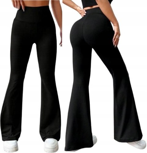 SPODNIE LEGGINSY DZWONY GŁADKIE CZARNE WYSOKI STAN XL/XXL SPODNIE LEGGINSY DZWONY GŁADKIE CZARNE WYSOKI STAN XL/XXL