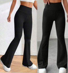 SPODNIE LEGGINSY DZWONY GŁADKIE CZARNE WYSOKI STAN XL/XXL
