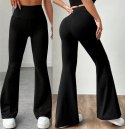 SPODNIE LEGGINSY DZWONY GŁADKIE CZARNE WYSOKI STAN XL/XXL