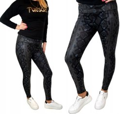CZARNE SPODNIE LEGGINSY RURKI PRINT WĘŻA L/XL