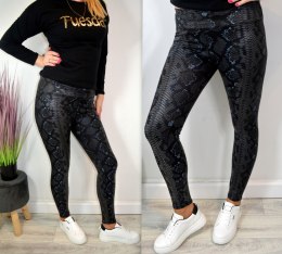 CZARNE SPODNIE LEGGINSY RURKI PRINT WĘŻA L/XL