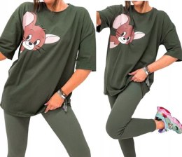KOMPLET dresowy DAMSKI BLUZKA LEGGINSY prążek MODNY KOLORY L