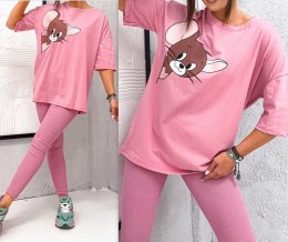 KOMPLET dresowy DAMSKI BLUZKA LEGGINSY prążek MODNY KOLORY M