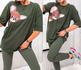 KOMPLET dresowy DAMSKI BLUZKA LEGGINSY prążek MODNY KOLORY M