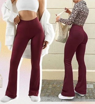 DZWONY SPODNIE SZEROKA NOGAWKA BORDO