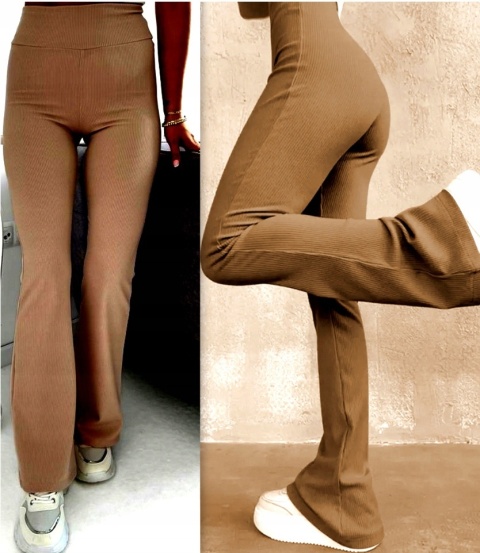 Dzwony PRĄŻEK Elastyczne Casual Szeroka Nogawka