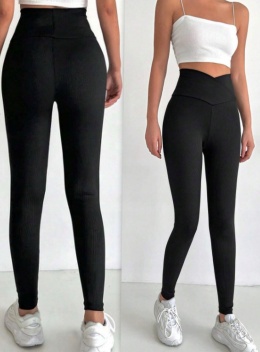 LEGGINSY PRĄŻKOWANE CIEPŁE thermo PRZEKŁADANY PAS