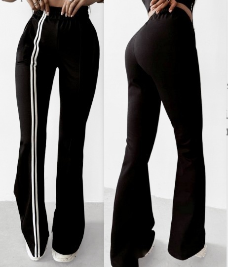 SPODNIE DZWONY DAMSKIE MODNE SZEROKA NOGAWKA CASUAL LAMPAS ROZMIARY