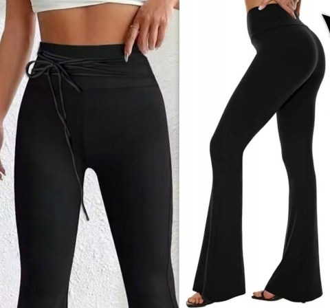 SPODNIE LEGGINSY DZWONY SZEROKIE NOGAWKI WIĄZANIE S/M