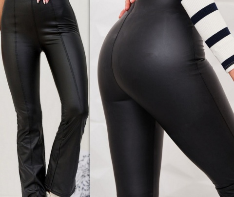 Spodnie dzwony EKO SKÓRA MATOWE przeszycia Ocieplane S/M